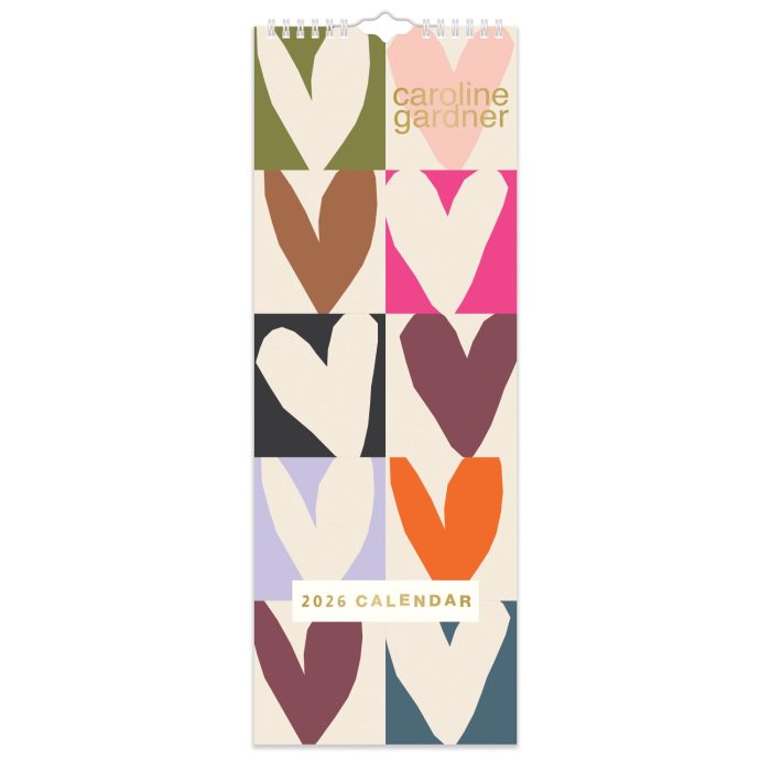 C26020 Caroline Gardener  Hearts/Mixed Prints Slim 2026 Calendar