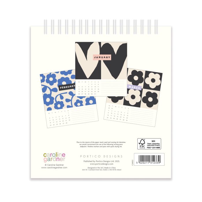 C26022 Caroline Gardener  Hearts/Mixed Prints Desk 2026  Calendar - Image 6
