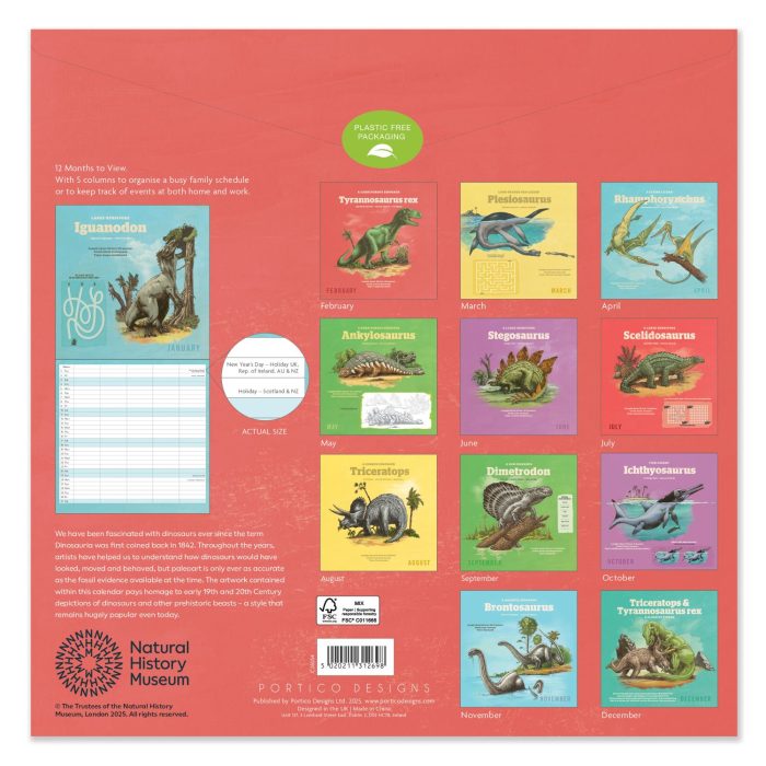 C26054 NHM Kids Dinosaurs Square  Family 2026  Calendar - Image 3
