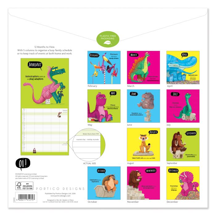 C26063 Oi Dinosaurs! Square  Family 2026 Calendar - Image 3